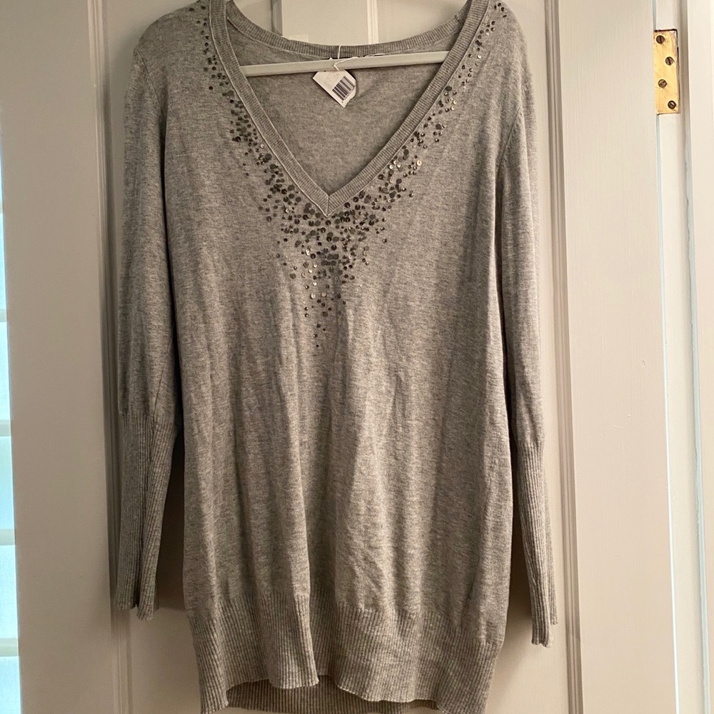 Eileen Fisher Cotton and Cashmere Sequined Sweater